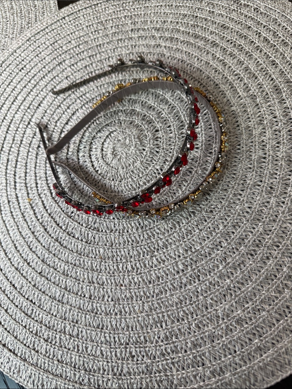 Crystal-Embellished Red and Gold Headband Set